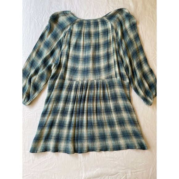 Anthropologie Maeve Women's Small Plaid Tunic Top 100% Rayon Button Front - Picture 2 of 8